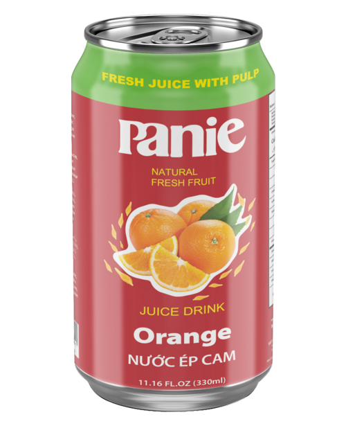 Nước ép cam Panie 330ml lon tiêu chuẩn do VIC sản xuất