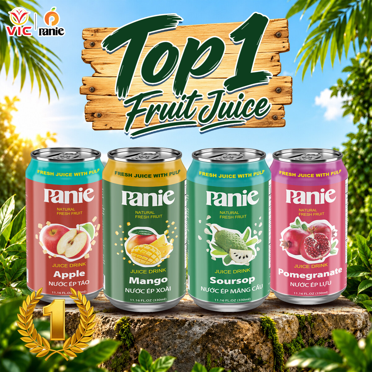 VIC का Panie फ्रूट जूस 330ml कई स्वादों में